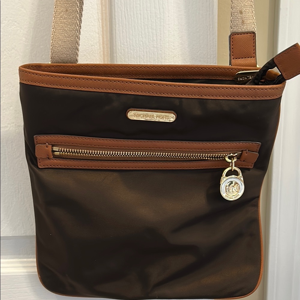 Michael Kors Dark Brown and Tan Crossbody Bag